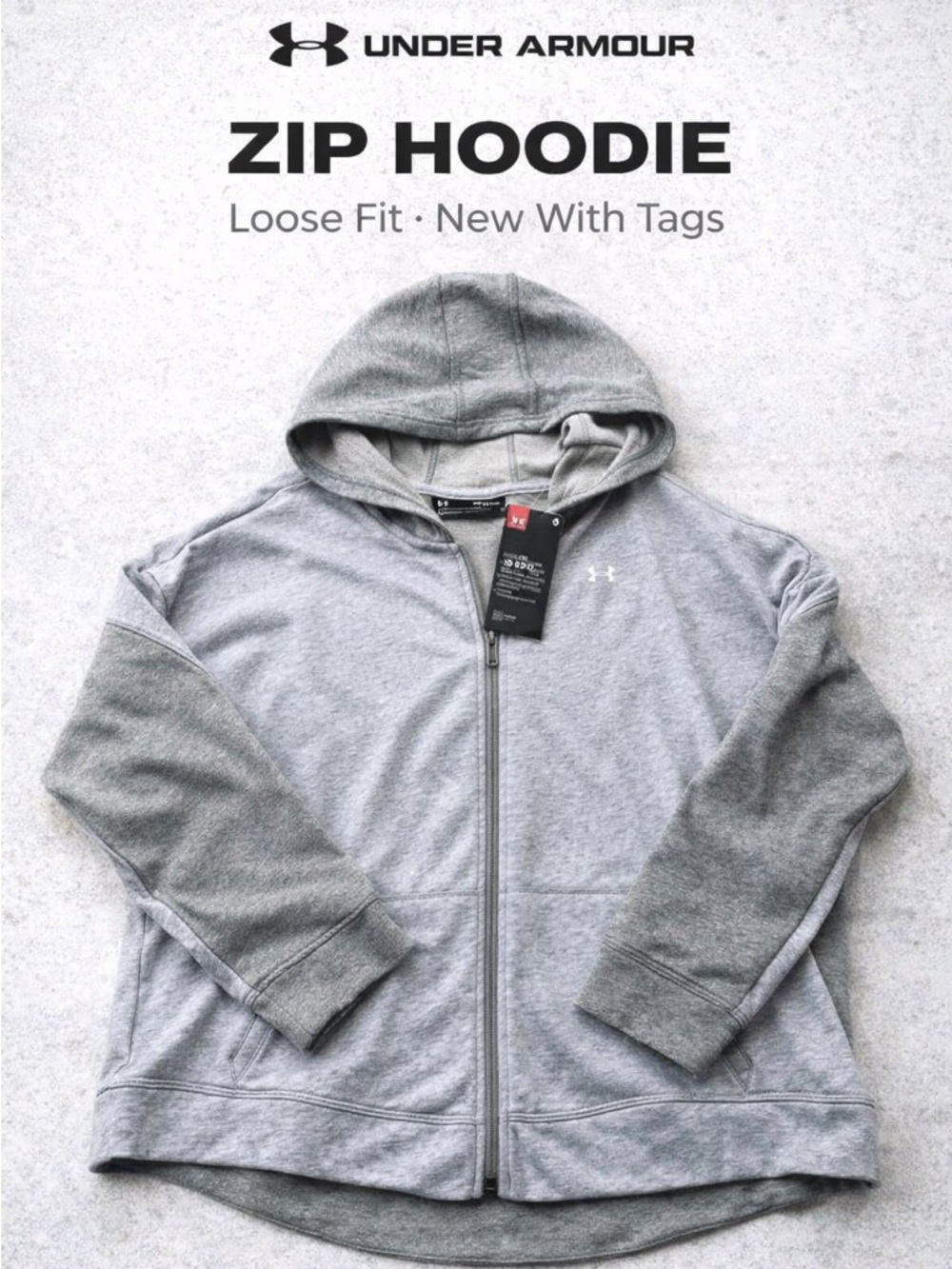 Under Armour Zip Hoodie Gray Terry Cotton Loose Fit S/M NWT Athleisure